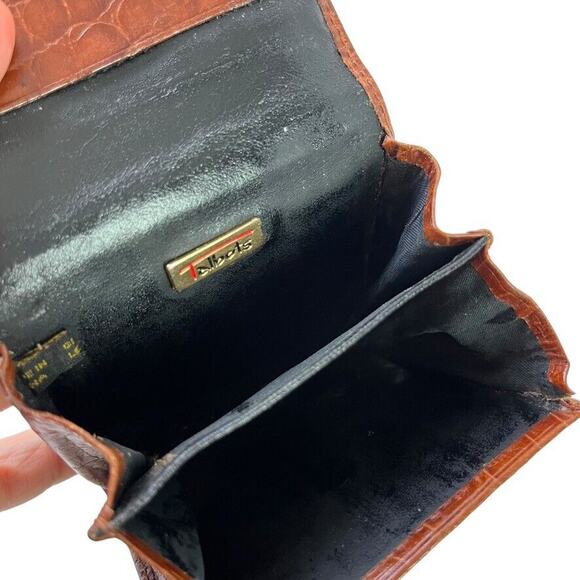 Talbots Croc Print Vintage Womens Small Wallet Card Holder Flap Pocket Leather - Picture 14 of 16